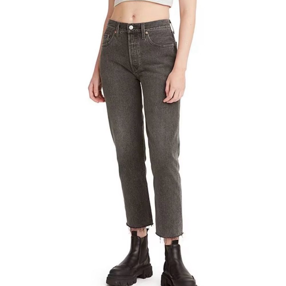Levi’s Gray 501 Cropped Raw Hem Button Fly Straight Leg Jeans Size 27